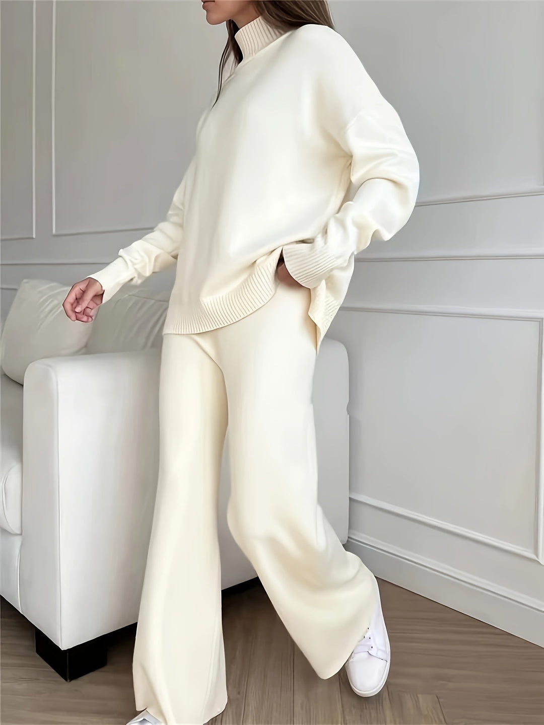 Drune | Einfarbiges Pullover Und Gestricktes Outfit Set Für Damen - Perfekt Für Freizeitkleidung