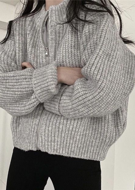 Drune | Reißverschluss Chunky Strickcardigan - Oversized Rippstrickjacke