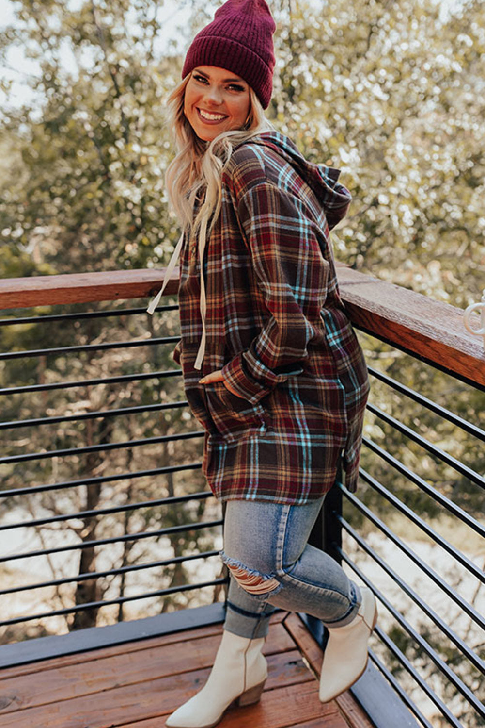 Drune | Feuerrote Plus-Size Karokängurutaschen Kapuzenpullover mit Kordelzug