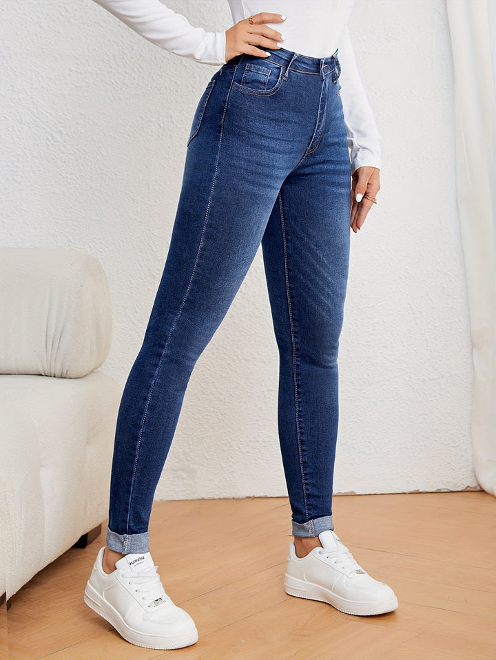 Drune | Olivgrüne High Waist Slim Fit Jeans Mit Stretch Denim