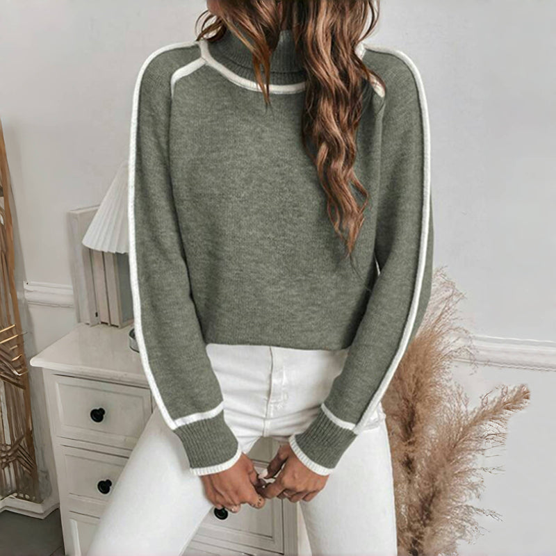 Drune | Strickpullover mit Hohem Kragen Kontrastkanten Warm und Modern