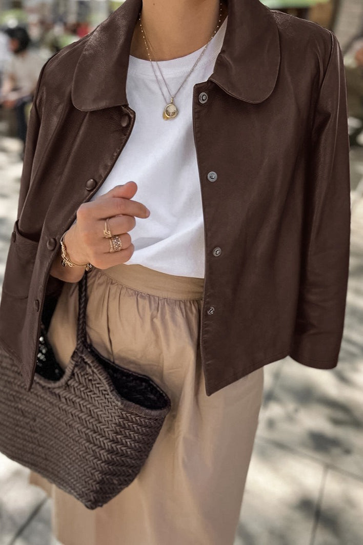 Drune | Leder Fleece Kragenjacke