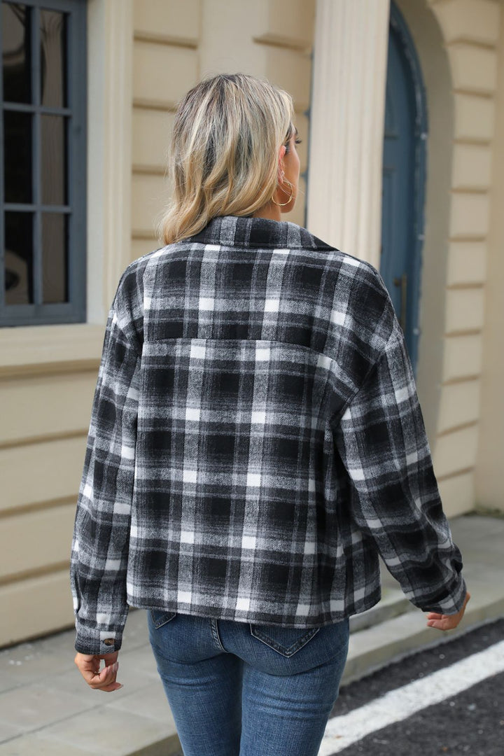 Drune | Eingeschnittener Karomuster-Kragen Jacke mit herabgesetztem Schulterdesign