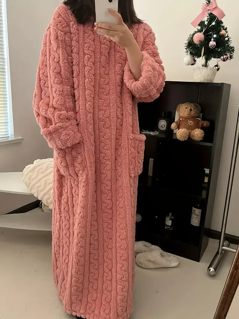Drune | Lässiger Gestrickter Bademantel mit Langen Ärmeln und Taschen