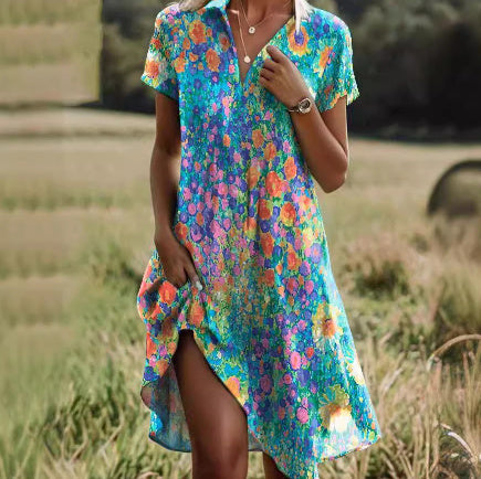 Drune | Kurzärmeliges Grünes Minikleid Mit Punkten