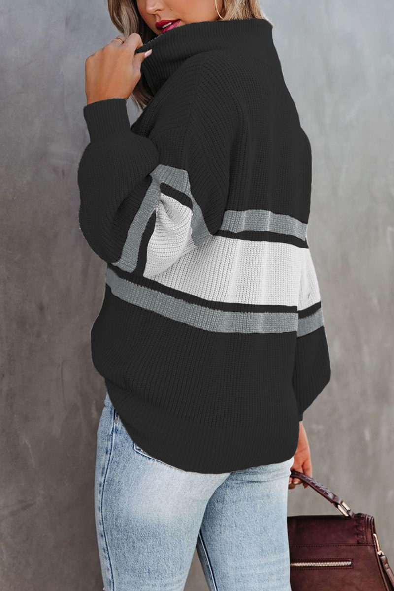Drune | lässiger Strickpullover mit Reißverschluss und Patchwork-Kragen