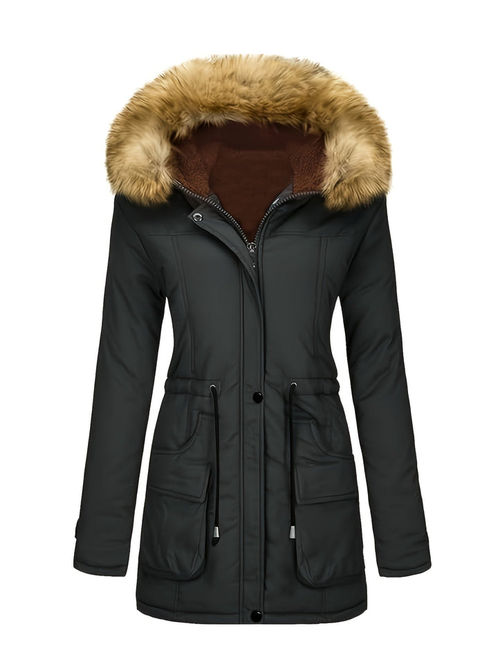 Drune | Fleece-Parka-Winterjacke mit veganer Fell-Kapuze für Damen - Perfekt für Outdoor-Aktivitäten