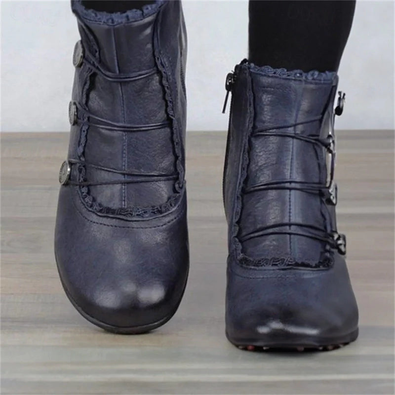 Drune | Damen Viktorianische Schnür-Stiefeletten mit Spitzenbesatz