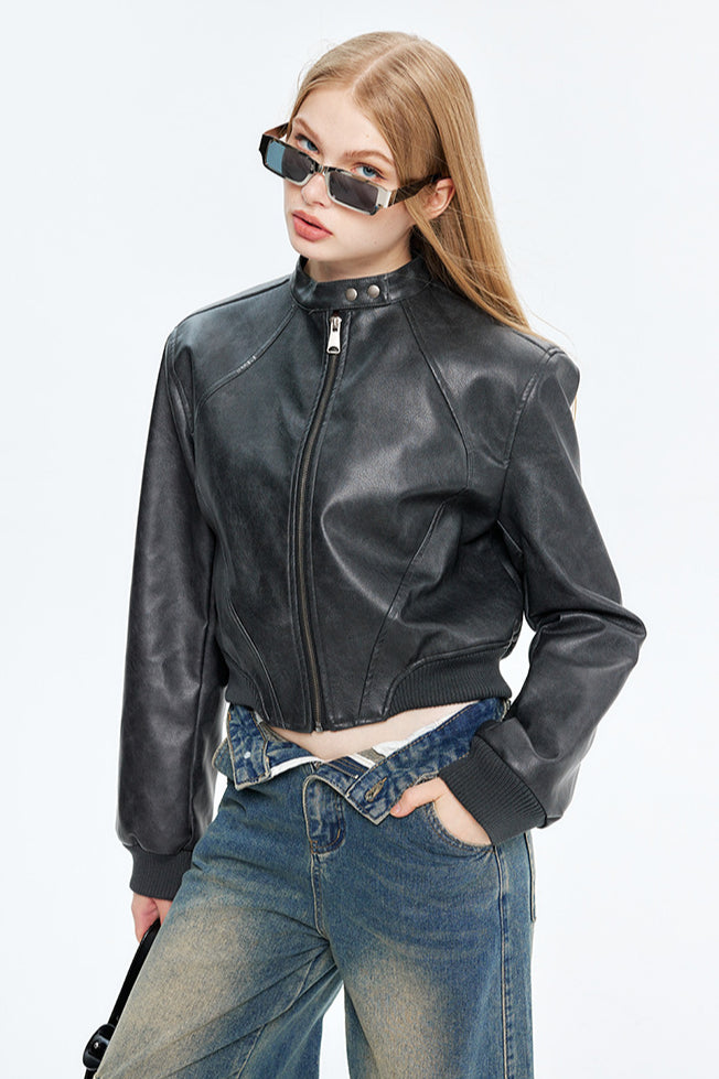Drune | Leder Zip-Up Bomberjacke