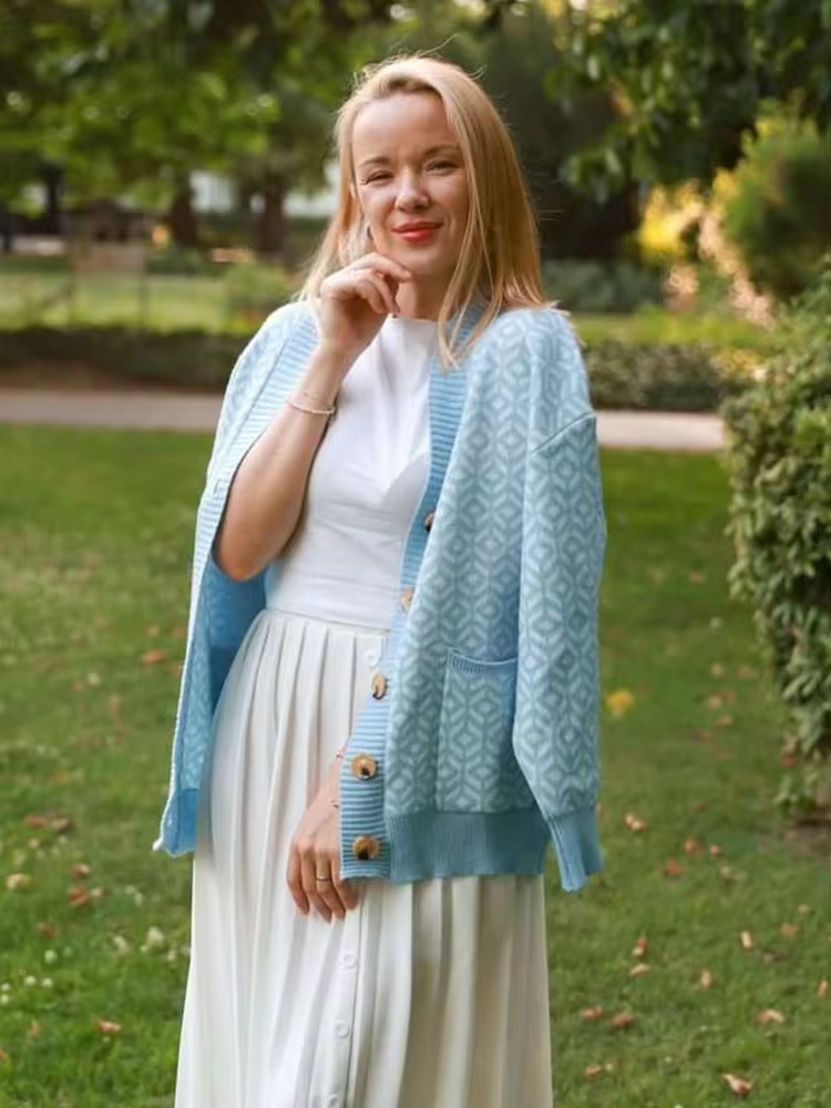 Drune | Strickjacke mit geometrischem Muster und Knopfleiste