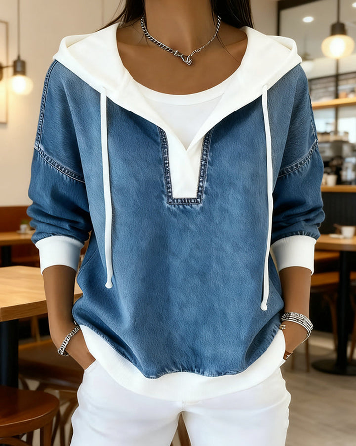 Drune | Sweatshirt mit Schnürung und Denim Einsätzen