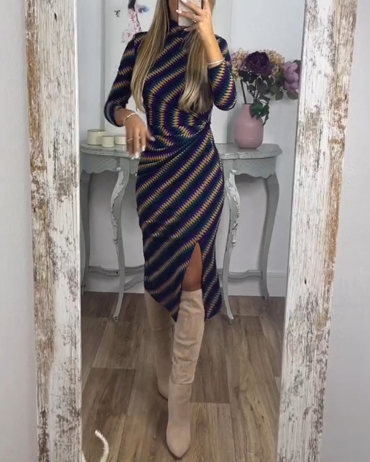 Drune | Kleid mit Streifen und Stehkragen