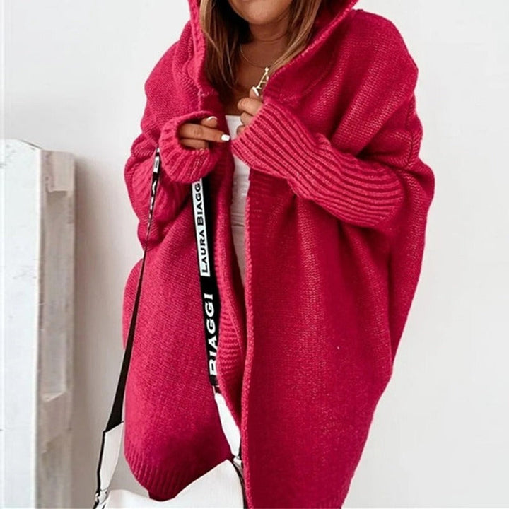 Drune | Strickjacke Strick Übergröße Passform Kapuze Offene Vorderseite Gerippte Bündchen