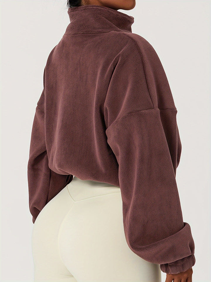 Drune | Kurze Jacke aus khakifarbenem Fleece für einen lässigen Look