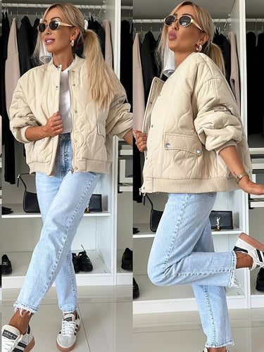 Drune | Steppjacke Color Block Warme Pufferjacke Reverskragen & Taschen Ideal für Frühling/herbst