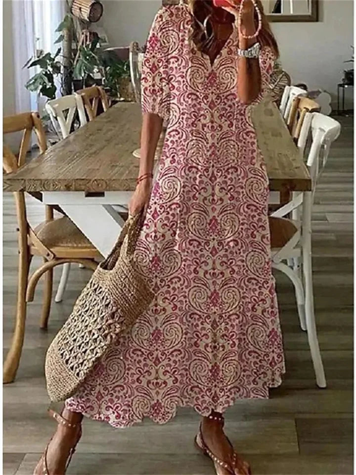 Elegante Maxikleid mit V-Ausschnitt und Blumenmuster