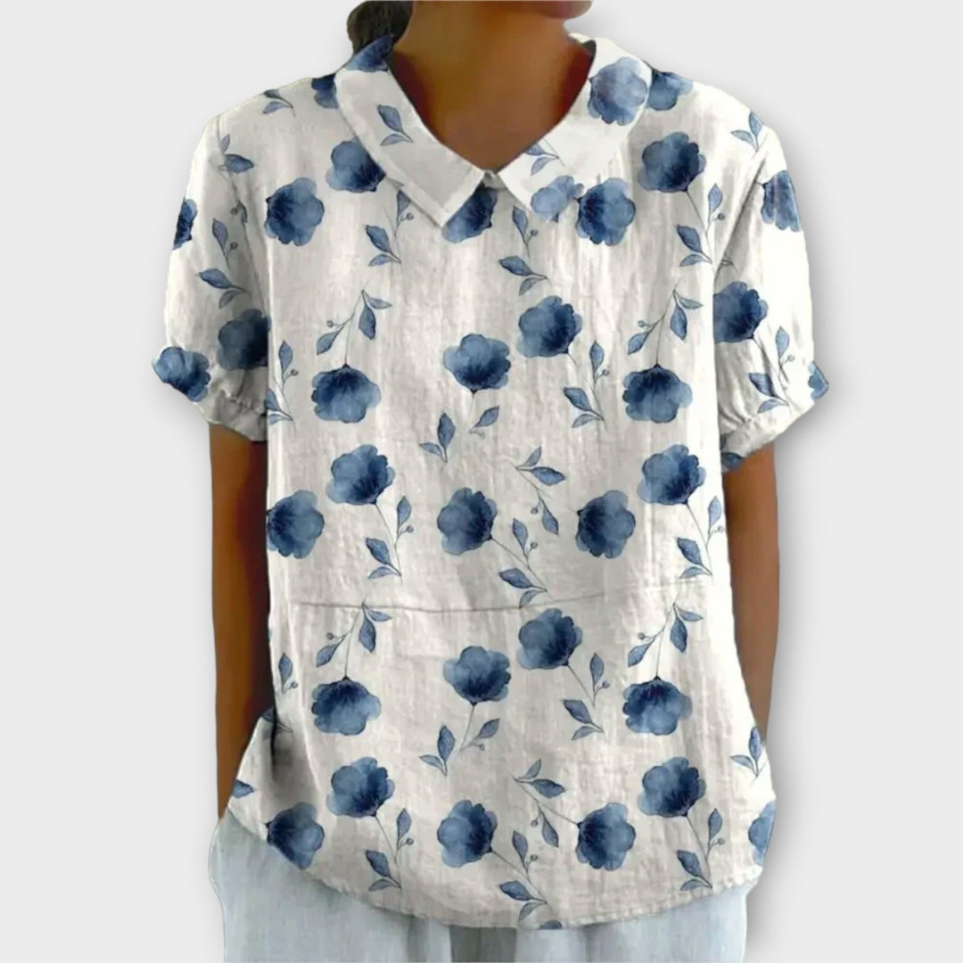 Drune | Blumenbluse aus Baumwolle und Leinen