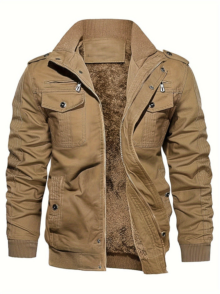 Drune | Langarm Reißverschluss Retro Stehkragen Winterjacke Für Herren - Perfekt für Freizeit