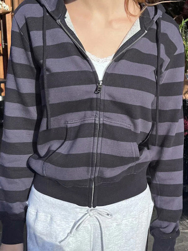 Drune | lila Streifenprint übergroße Langarm-Hoodie