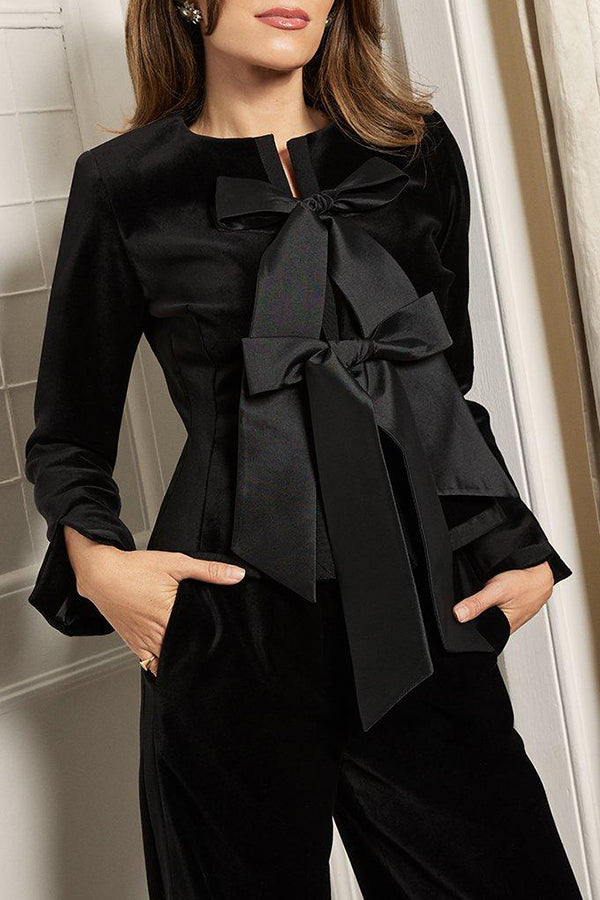 Drune | Peplum-Jacke aus Taft mit Samtschleifendetail