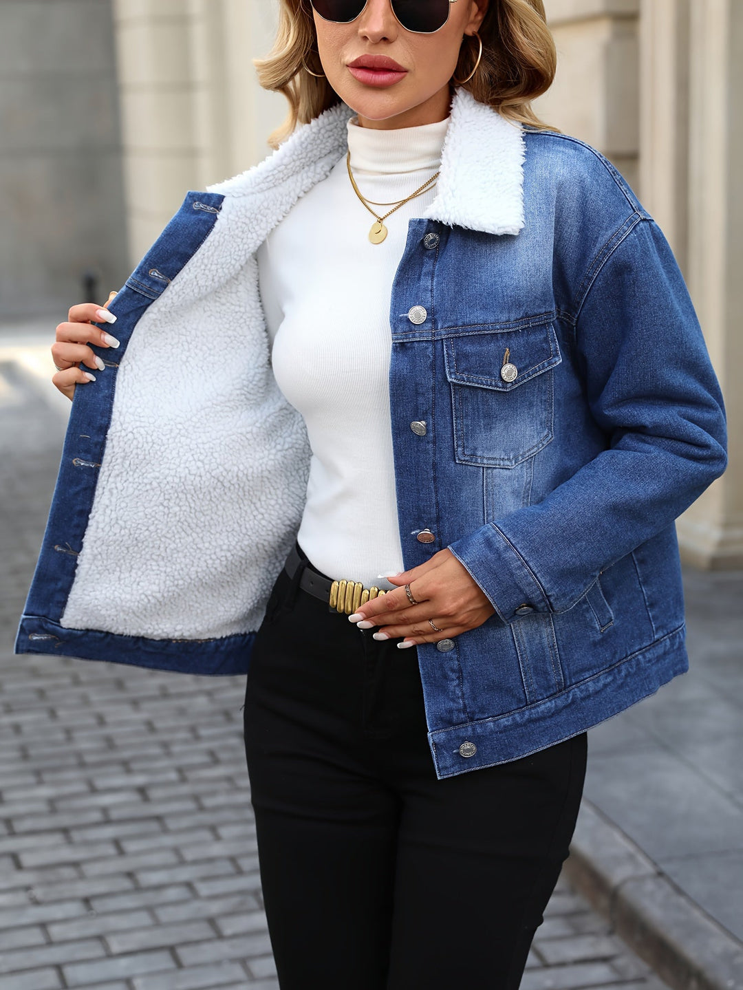 Drune | Denimjacke mit Fleecekragen Baumwolle Warm und Stilvoll