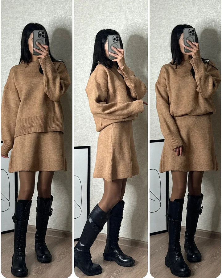 Drune | Strick Zweiteiler - Überdimensional Pullover & Minirock - Herbst Outfit
