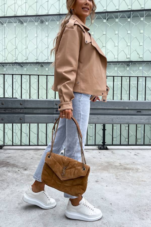 Drune | Leder Revers Taschen Britischer Stil Kurzjacke