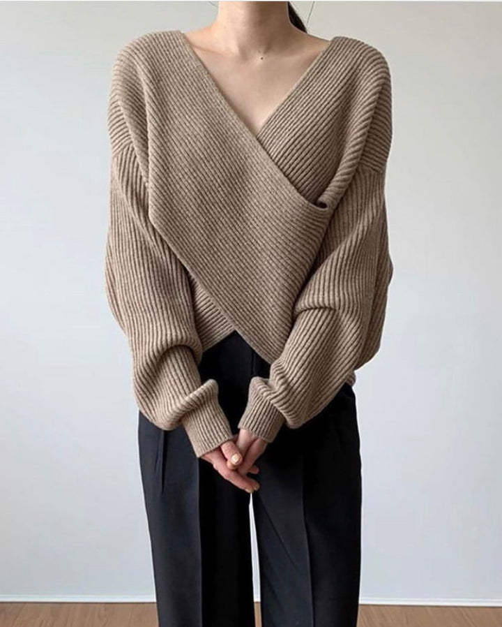 Drune | Rippstrick-cross-over-pullover Weich und Elegant Moderne Passform