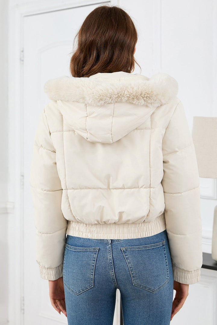 Drune | Hohe Taille Kunstpelz Kapuze Pufferjacke