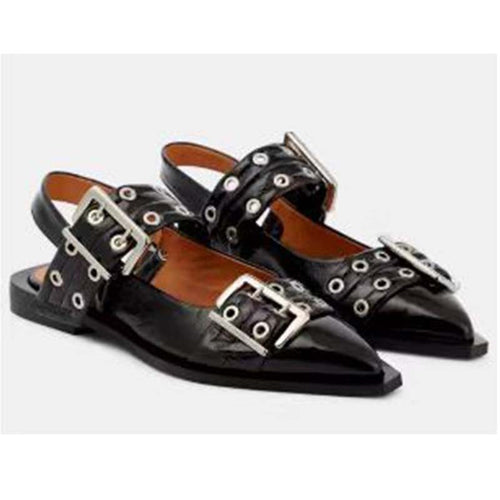 Drune | Spitz Zehen Gürtel Schnalle Mules Leder Flach Sandalen