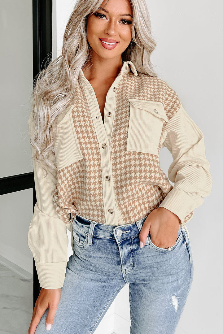 Drune | Hundezahn Muster Hemdjacke Baumwollmischung Trendy und Komfortabel