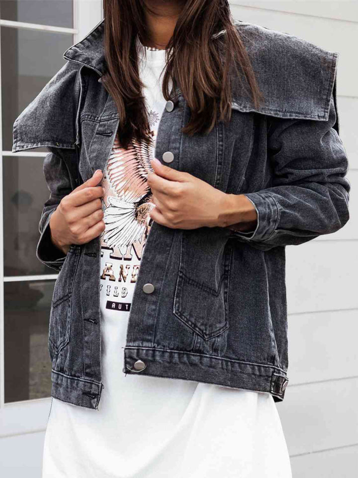 Drune | Kragenhals Knopfverschluss Denimjacke