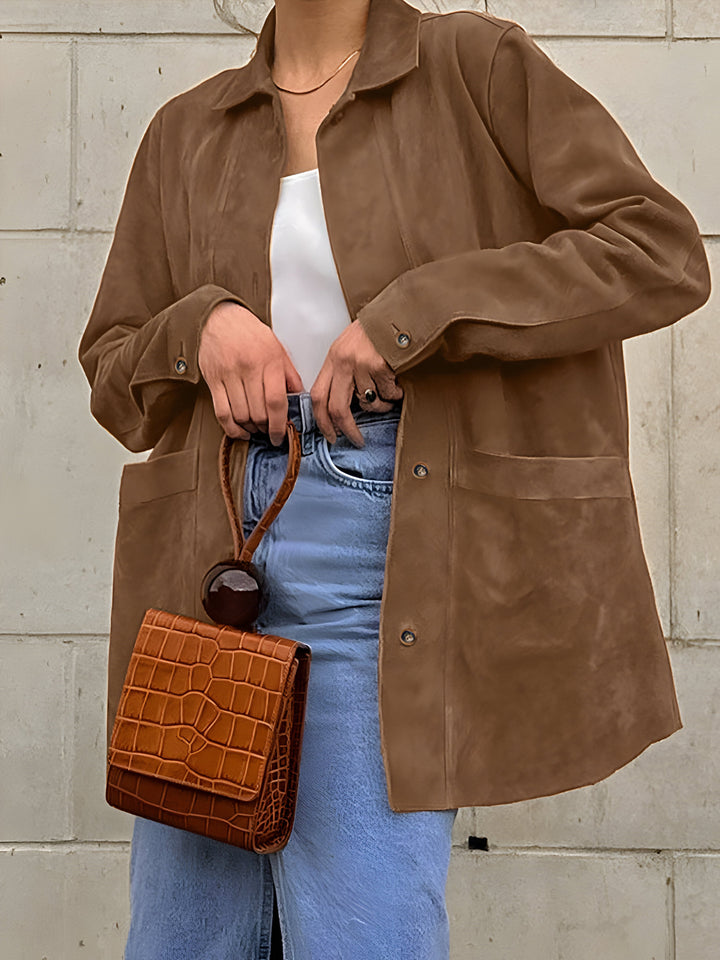 Drune | Damen Oversized Trendy Wildleder Stil Jacke