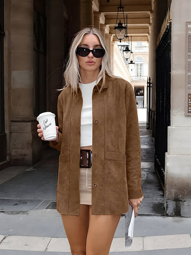 Drune | Damen Oversized Trendy Wildleder Stil Jacke