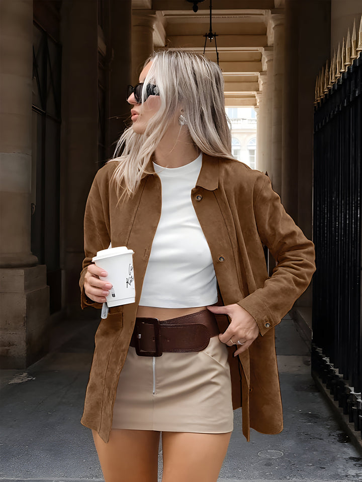 Drune | Damen Oversized Trendy Wildleder Stil Jacke