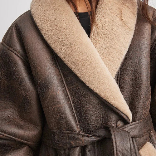 Drune | Sherpa-Gefütterte Kunstlederjacke mit Gürtel
