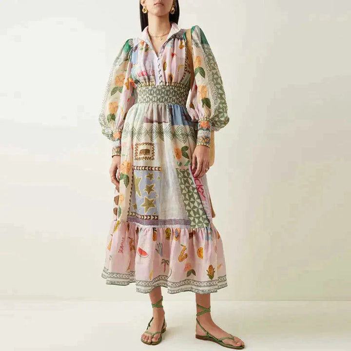 Drune | Böhmisches Maxikleid mit Patchwork und Fruchtmotiven