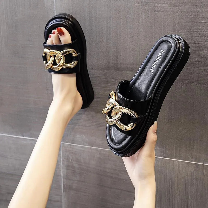 Drune | Sandals women with platform and golden chain