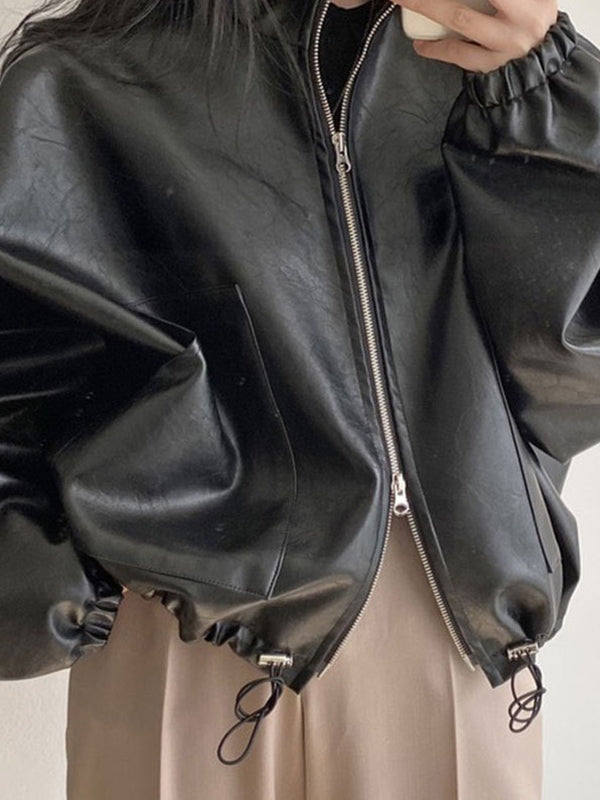 Drune | Schwarze Jacke mit Kordelzug und Kragen