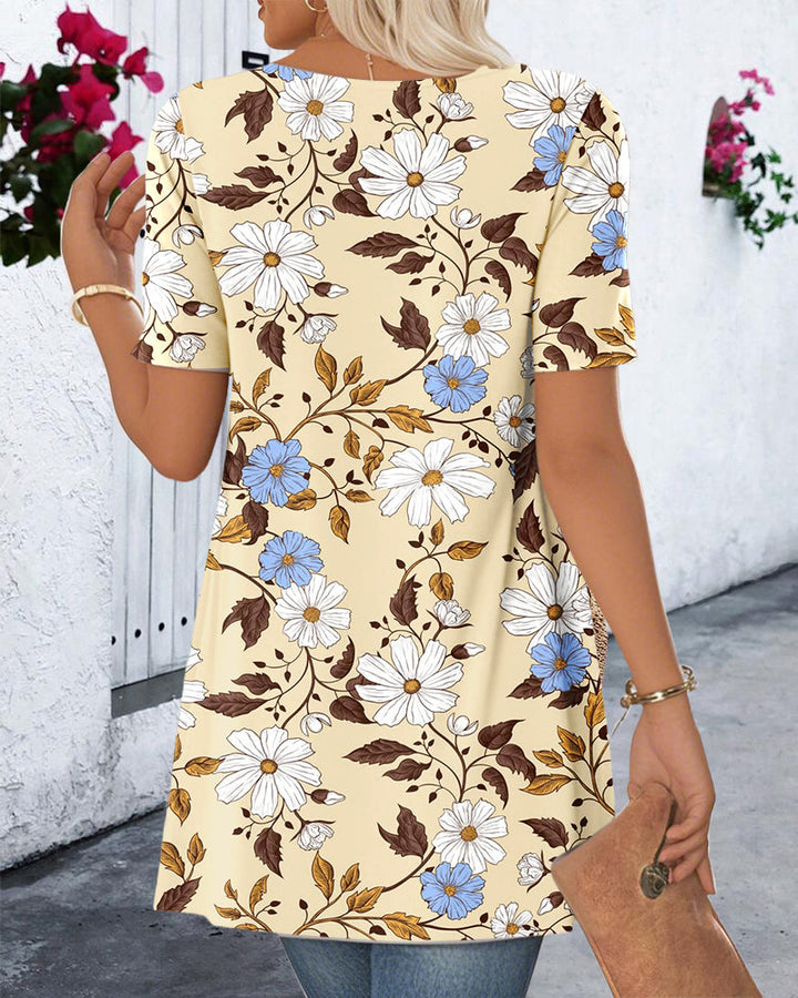 Drune | Bluse Fake Zweiteiler Blumenmuster