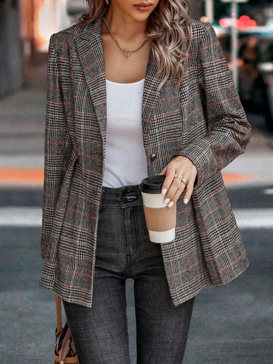 Drune | Blazer mit Revers und Knopfverschluss im Karomuster