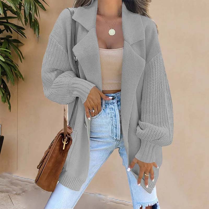 Drune | Langer Cardigan mit Strukturierten Ärmeln Polyester Elegant, Bequem