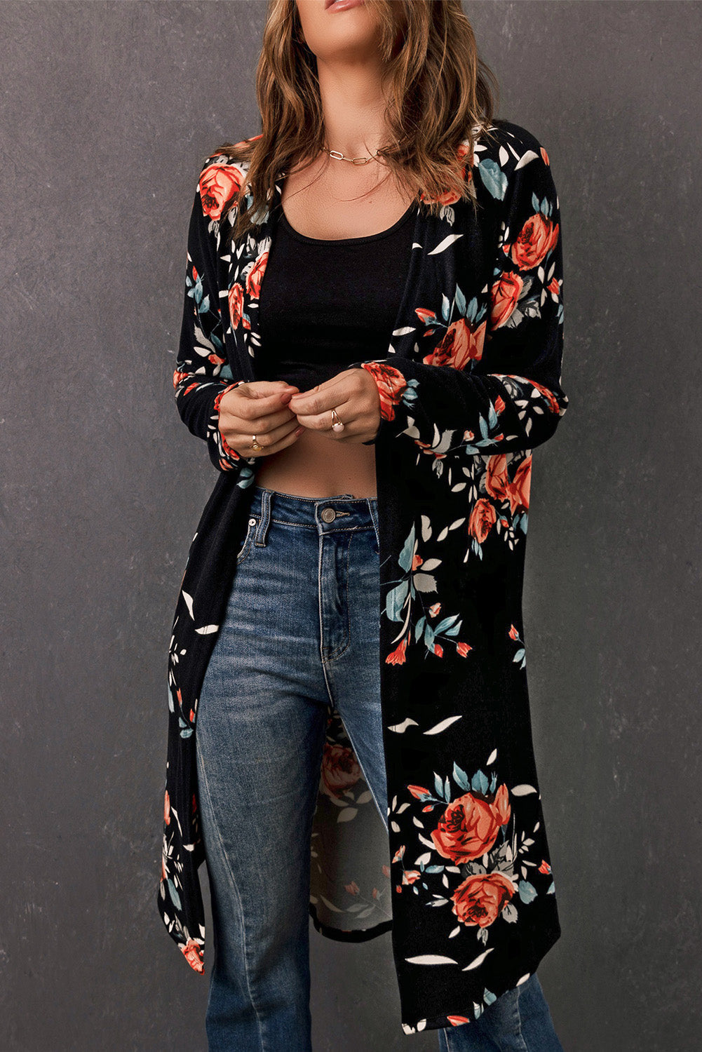 Drune | Bedruckter Offene Front Langarm Cardigan
