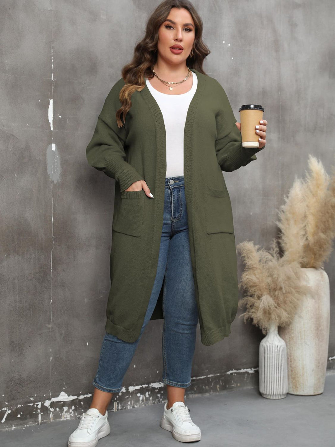 Drune | Plus Size Langarm Taschen Cardigan