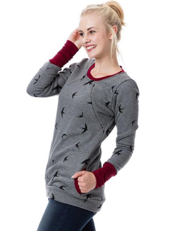 Drune Schwangerschafts-Chaps, Krankenschwester-Sweatshirts, Blumendruck, Taschen, Reißverschluss, Stillkleidung