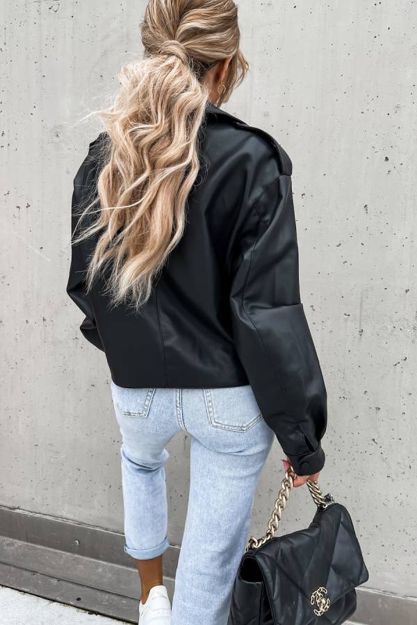 Drune | Leder Revers Taschen Britischer Stil Kurzjacke