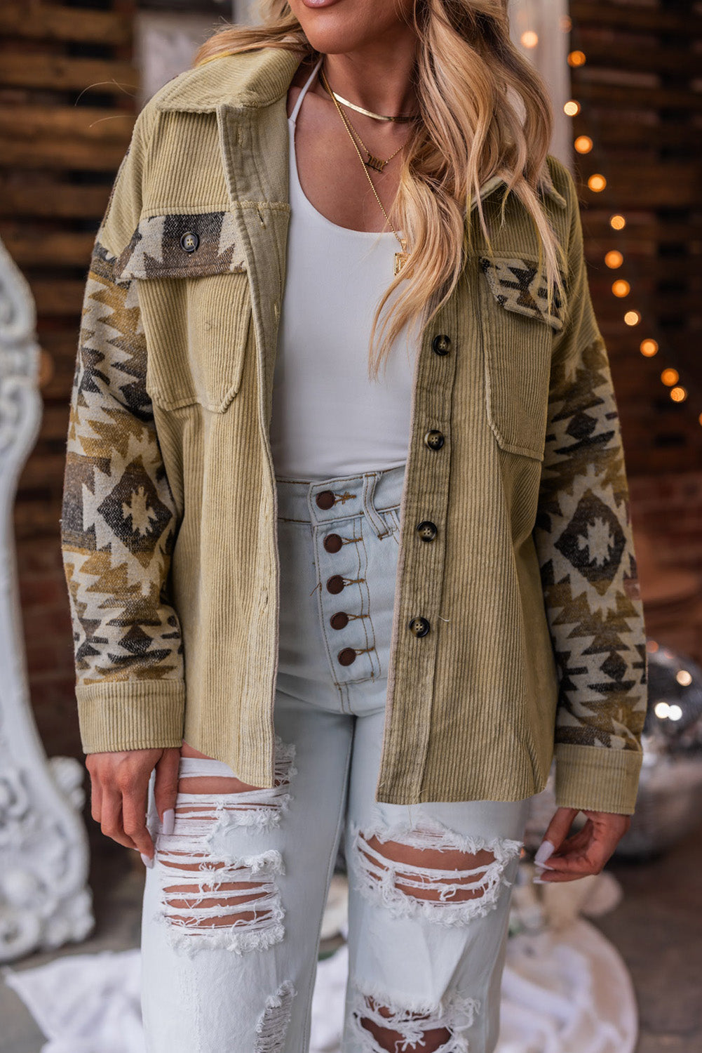 Drune | Aztek-muster Shirtjacke Baumwolle Komfort und Stil