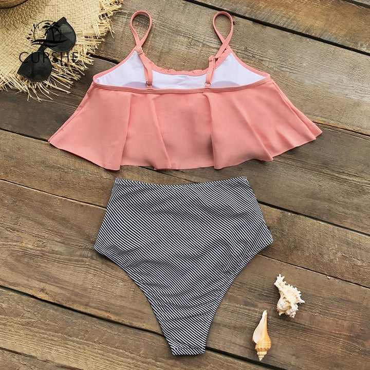 Drune | Bikini mit Raffung Top und Hohe Taille Bikini Unterteil