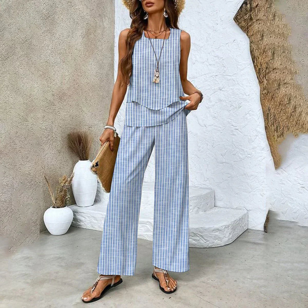 Drune | Ärmelloses Set mit Blattdruck Polyester/chiffon Leicht und Stilvoll