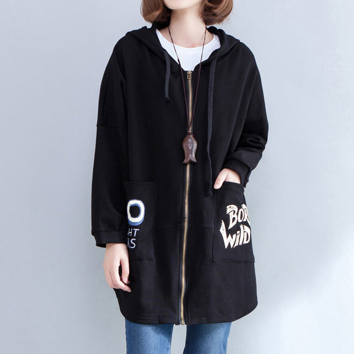 Drune | Herbst Kapuzen Baumwollmäntel Plus Size lässige Reißverschluss Cardigans Outwear